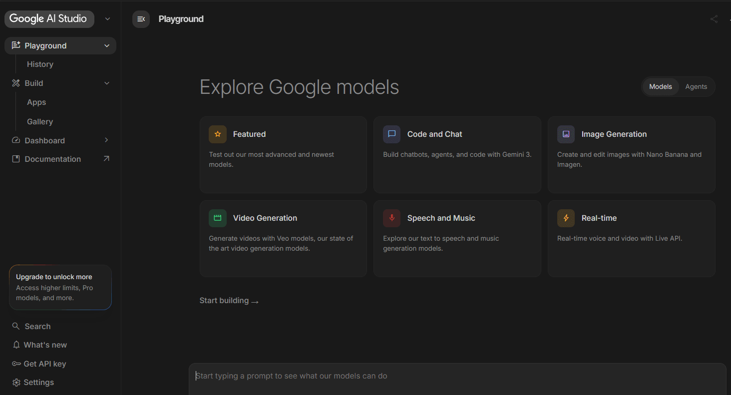 Interface Google AI Studio